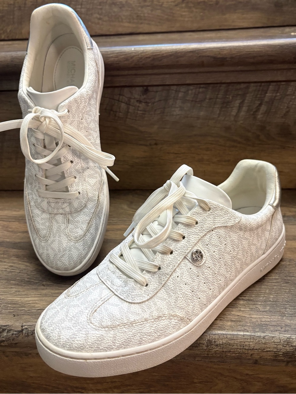 Michael Kors White Textured Lace-Up Sneakers